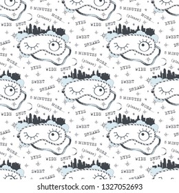 Sleeping mask seamless patterns. Vector illustration.