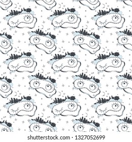 Sleeping mask seamless patterns. Vector illustration.