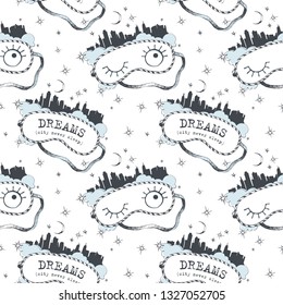 Sleeping mask seamless patterns. Vector illustration.