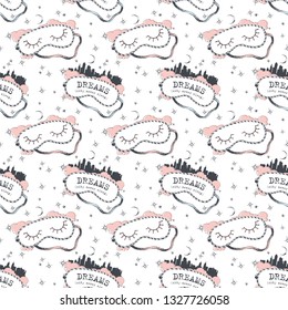 Sleeping mask seamless patterns. Vector illustration.
