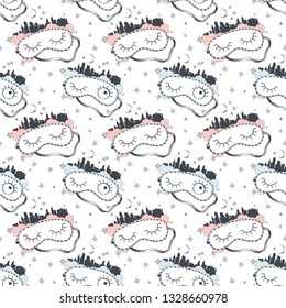 Sleeping mask seamless patterns. Vector illustration.