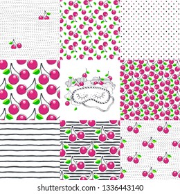 Sleeping mask and seamless patterns. Vector illustration set.