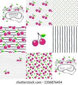 Sleeping mask and seamless patterns. Vector illustration set.