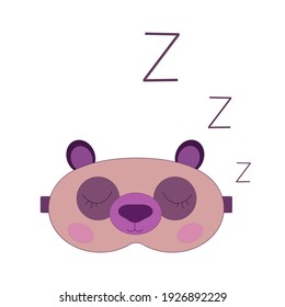 Sleeping mask in the shape of a pink bear. isolated object on a white background. Vector illustration.
