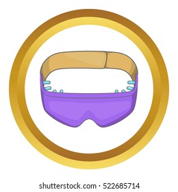 Sleeping mask vector icon in golden circle, cartoon style isolated on white background