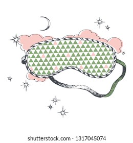 Sleeping mask. Vector illustration with seamless pattern.