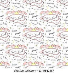 Sleeping mask. Vector illustration of seamless pattern.