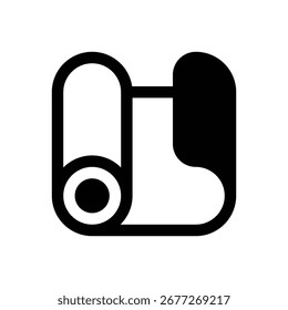 Alfombra de dormir. Icono de Vector de trazo delineado con detalles rellenos de negro.