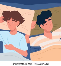 sleeping men on bed, top view