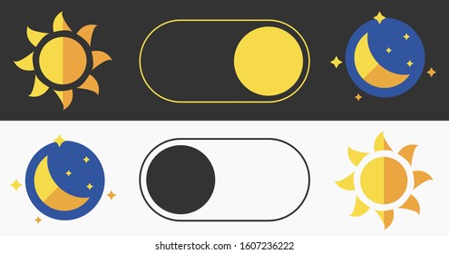 Sleeping mode turn on, off. On Off Switch. Light and Dark Buttons. Simple dark mode switch icon.