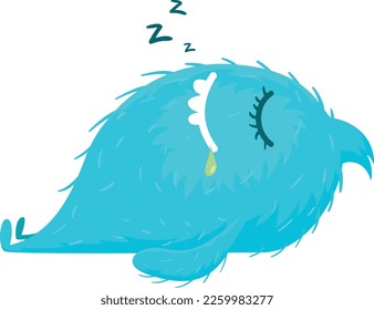 Sleeping monster. Cartoon blue fur funny character