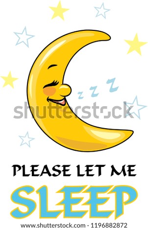 Sleeping moon. Cartoon drawing for design. Vector