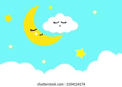 The sleeping moon, clouds and stars are the perfect idea for backgrounds and cards.