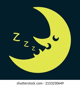 Sleeping Moon Face. Sleep Icon. Crescent Symbol. Night Logo. Vector Illustration Image.