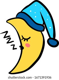 Luna durmiente, ilustración, vector sobre fondo blanco.