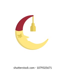 Sleeping moon in nightcap flat icon, vector sign, colorful pictogram isolated on white. Crescent in hat symbol, logo illustration. Flat style design