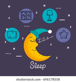 sleeping moon in nightcap isolated on blue background