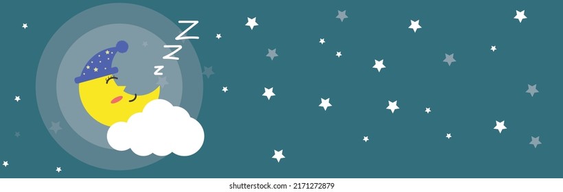 Sleeping moon in nightcap on the clouds in the night sky.
