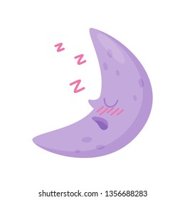 Sleeping moon on white background. Night concept.