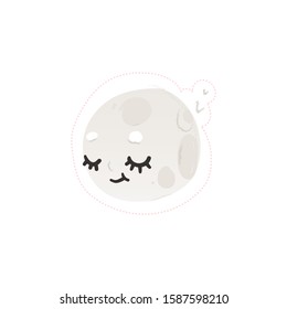 Sleeping moon in the sky cute cartoon character vector illustration isolated on white background. Good night design element for children cards and t shirt prints.