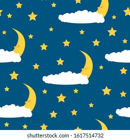 Sleeping moon and stars seamless pattern. It can be used for wallpapers, cards, wrapping, patterns for clothes and other.