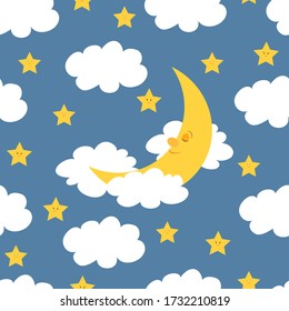 Sleeping moon and stars seamless pattern. It can be used for wallpapers, cards, wrapping, patterns for clothes and other.