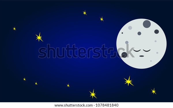 Sleeping moon under blue sky and yellow stars\
illustration vector. Sweet\
dream.