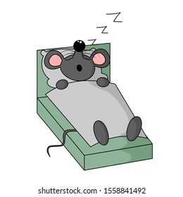 Sleeping mouse. Character. Vector cartoon illustration. Isolated object on a white background. Flat design.