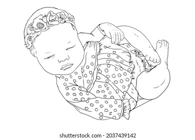 Sleeping New Born Baby Sketch