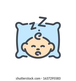 Sleeping newborn baby color line icon. sleeping infant on a pillow vector outline colorful sign.