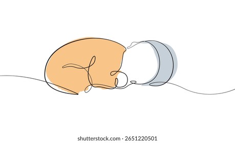 Sleeping Newborn One Line Vector Illustration. Continuous Single Line Drawing of Cute Baby. Newborn Hand Drawn Contour Silhouette Outline Style. Not AI