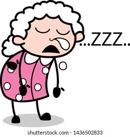 Sleeping and Nose Running - Old Woman Cartoon Granny Vector Illustration