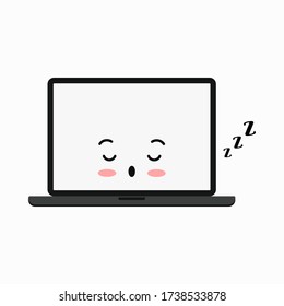 Sleeping off laptop cute emoji vector icon isolated on white background. Asleep black computer. Funny modern device with sleep kawaii style face. Digital emoticon illustration for web, apps design.