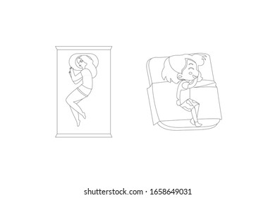 Sleeping on the bed Activity Vector Outline Illustration