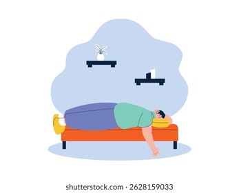Dormir em uma cadeira macia com uma posição confortável, ilustração de vetor de preguiça.