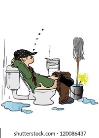 sleeping on the toilet at work