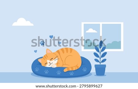Sleeping Orange Cat Flat Vector Pet Illustration