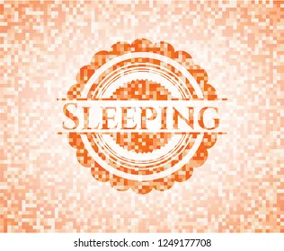 Sleeping orange mosaic emblem with background