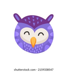 Sleeping owl with closed eyes isolated face mask flat cartoon icon. face mask. Vector owlet animal with closed eyes. Symbol of wisdom, long eared eagle-owl. Cute howlet colorful feathered barn