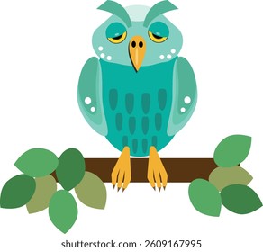 A sleeping owl sitting on a branch.