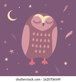 Sleeping owls. Illustration for backgrounds, card, posters, banners, textile prints, cover, web design. 