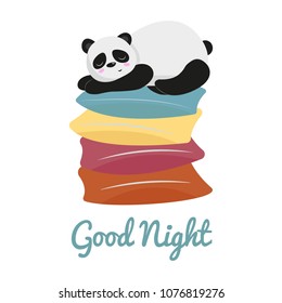 Sleeping panda bear. Good night panda illustration vector. 