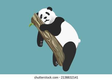 sleeping panda hugs a tree