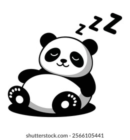 Sleeping Panda Vector: Adorable panda sitting with closed eyes, black-white fur, and 'Z' symbols. Perfect for sleep, relaxation, and calm designs.