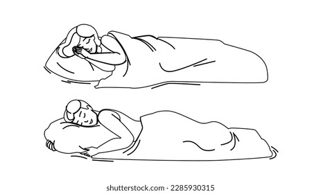 sleeping peaceful vector. bed young, pillow woman, dream bedroom, beautiful female, lifestyle rest, night sleeping peaceful character. people Illustration