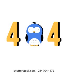 Pingüino Durmiente En El Grande Número 404 En Ilustración vectorial Plana Que Simboliza El Error De Sitio web, La Calma Y El Humor, Aislado Sobre Fondo Blanco