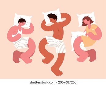 sleeping people different positions, set