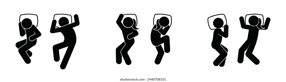 sleeping people icon set, couples sleeping together, gays, lesbians and straights, married couples illustration, set of sleeping poses