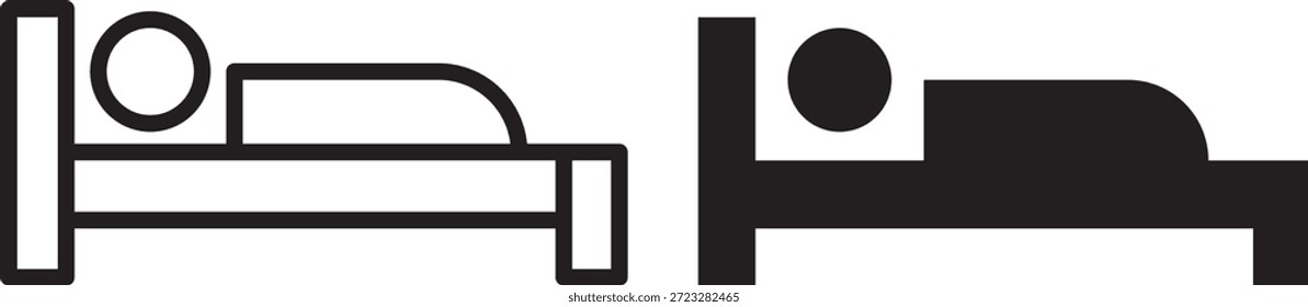 Sleeping Person in Bed Icon Set. Sleeping People Icon Set. Hotel flat icon. Sleeping shelter sign. Healthy lifestyle symbol. Sleeping People on transparent background
