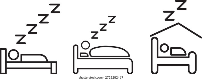 Sleeping Person in Bed Icon Set. Sleeping People Icon Set. Hotel flat icon. Sleeping shelter sign. Healthy lifestyle symbol. Sleeping People on transparent background
